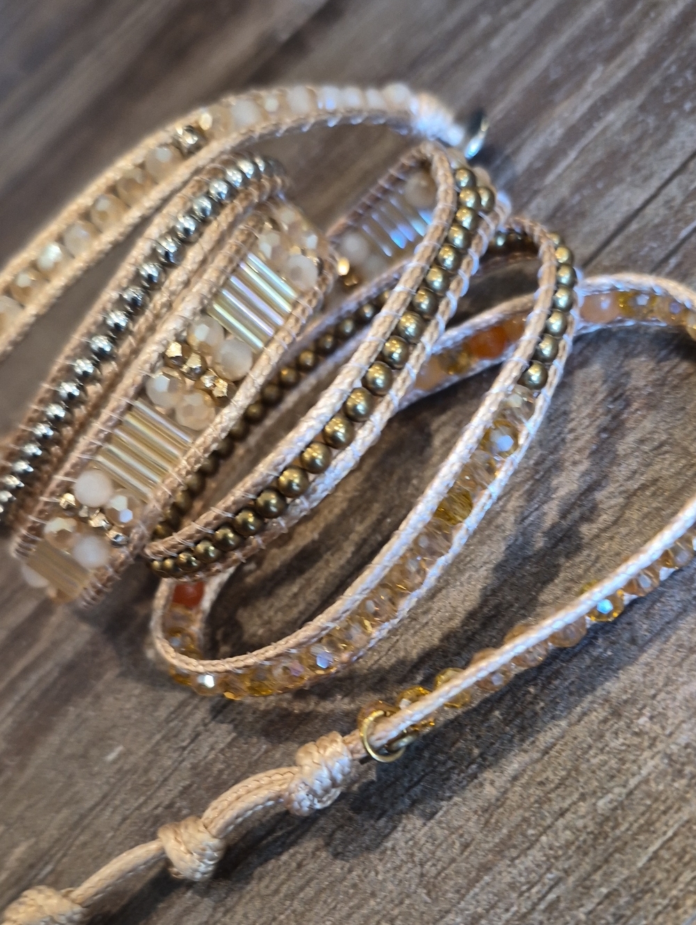 Liv Thai Bohemian Gold & Tan Hues Faceted Bead Adjustable Length Wrap Bracelet - Picture 11 of 13